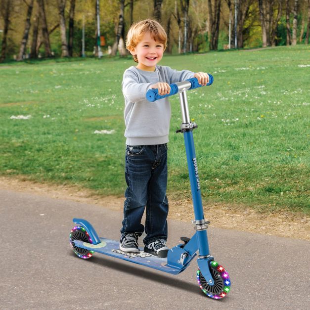 Foldable Kids Scooter with Adjustable Height, Light-Up Wheels and Kickstand
