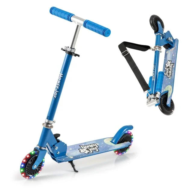 Foldable Kids Scooter with Adjustable Height, Light-Up Wheels and Kickstand
