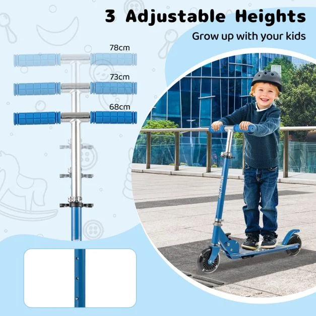 Foldable Kids Scooter with Adjustable Height, Light-Up Wheels and Kickstand