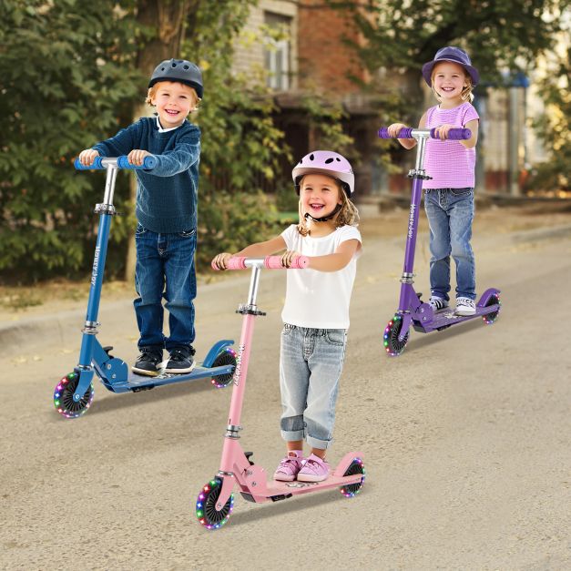 Foldable Kids Scooter with Adjustable Height, Light-Up Wheels and Kickstand