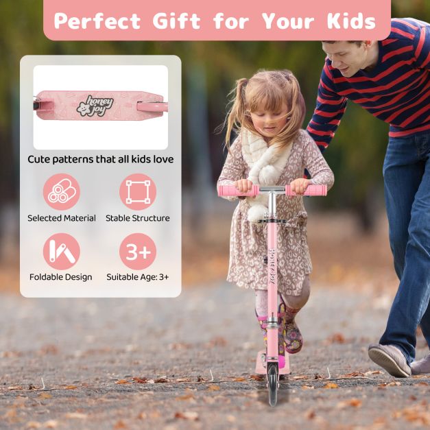 Foldable Kids Scooter with Adjustable Height, Light-Up Wheels and Kickstand