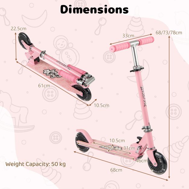 Foldable Kids Scooter with Adjustable Height, Light-Up Wheels and Kickstand