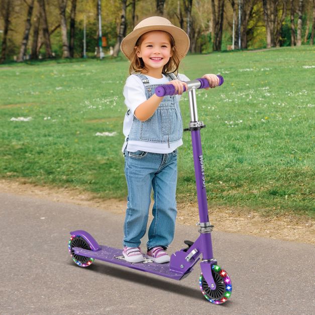 Foldable Kids Scooter with Adjustable Height, Light-Up Wheels and Kickstand