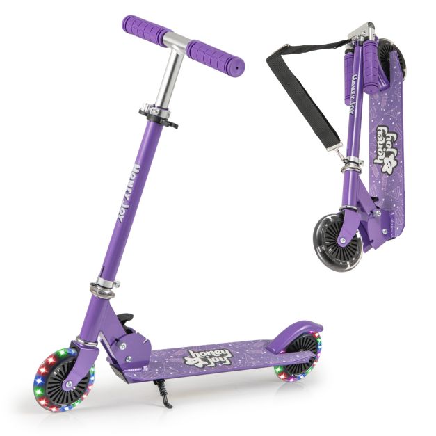 Foldable Kids Scooter with Adjustable Height, Light-Up Wheels and Kickstand