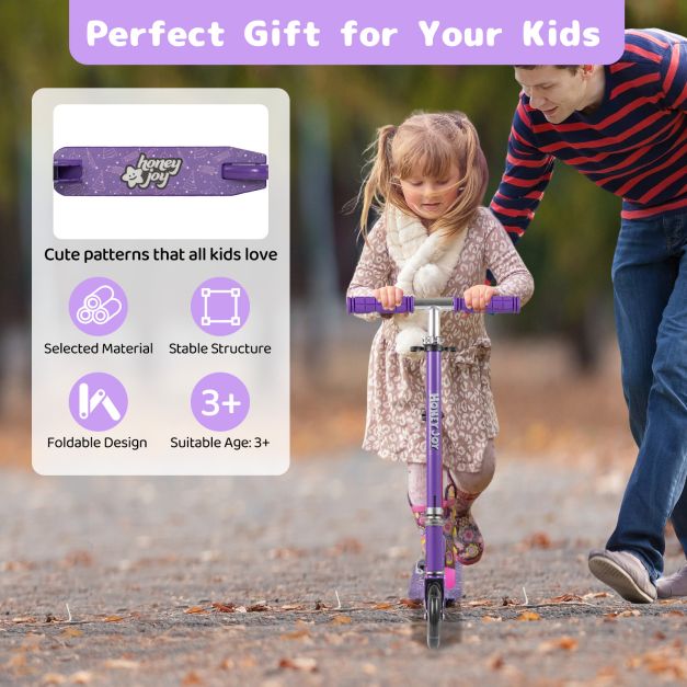 Foldable Kids Scooter with Adjustable Height, Light-Up Wheels and Kickstand