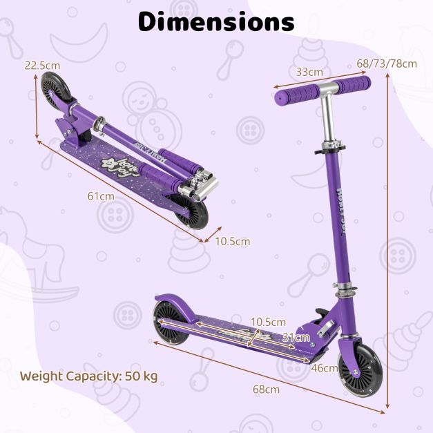 Foldable Kids Scooter with Adjustable Height, Light-Up Wheels and Kickstand