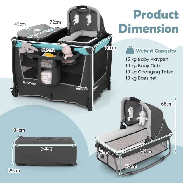 5-in-1 Foldable Pack ‘n Play with Removable Bassinet for Babies