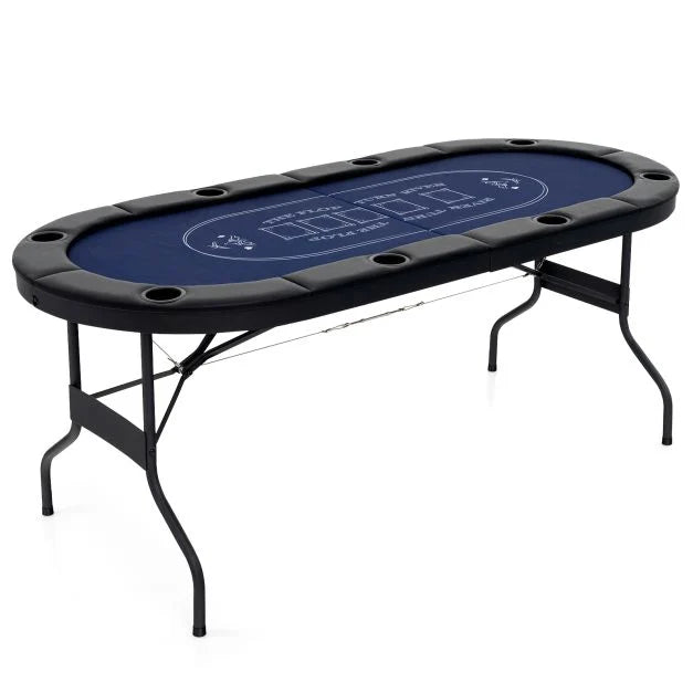 Foldable 8-Player Poker Table with Cup Holders – Portable Oval Card Table