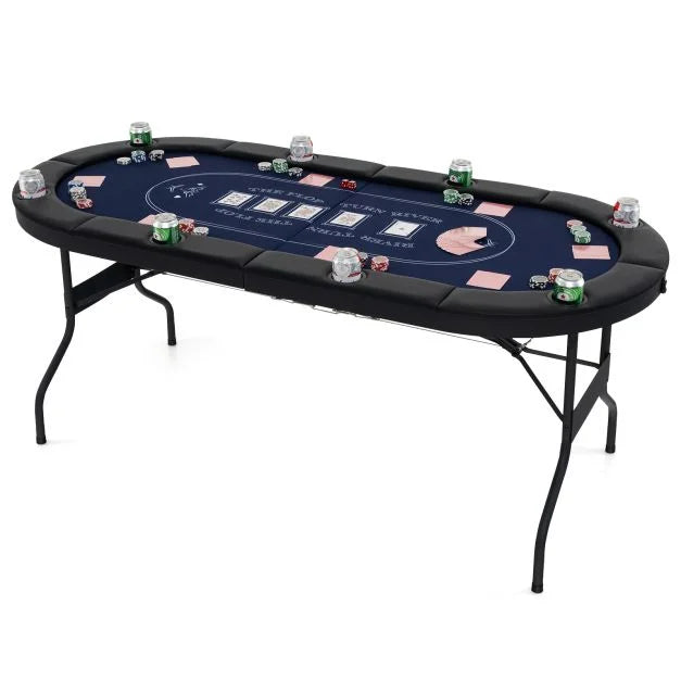 Foldable 8-Player Poker Table with Cup Holders – Portable Oval Card Table