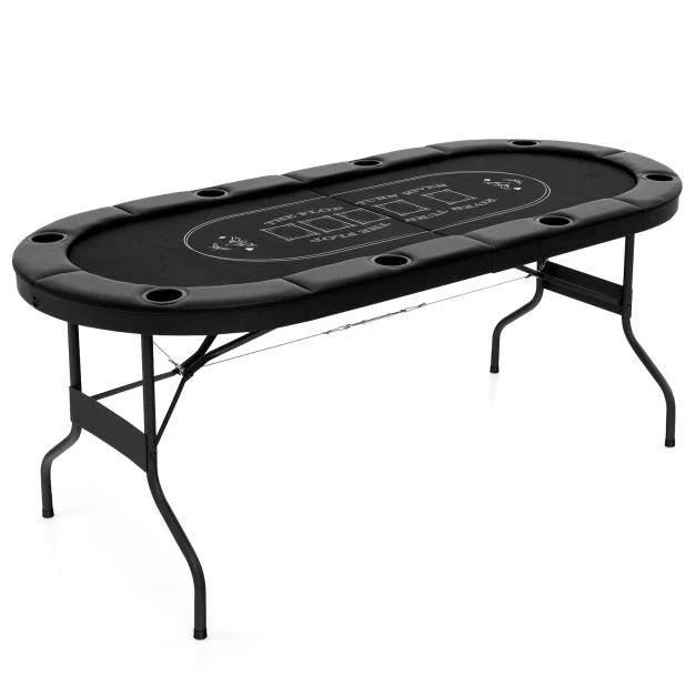 Foldable 8-Player Poker Table with Cup Holders – Portable Oval Card Table