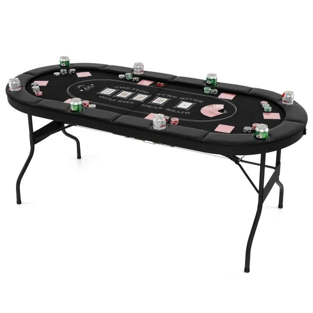 Foldable 8-Player Poker Table with Cup Holders – Portable Oval Card Table