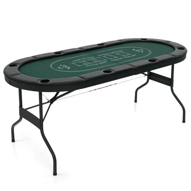 Foldable 8-Player Poker Table with Cup Holders – Portable Oval Card Table