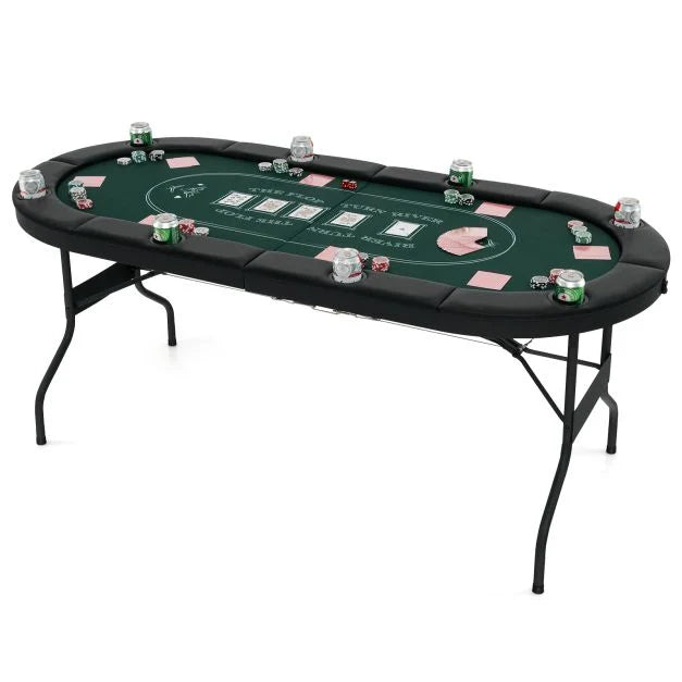 Foldable 8-Player Poker Table with Cup Holders – Portable Oval Card Table