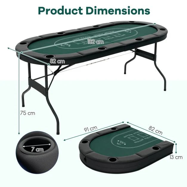 Foldable 8-Player Poker Table with Cup Holders – Portable Oval Card Table