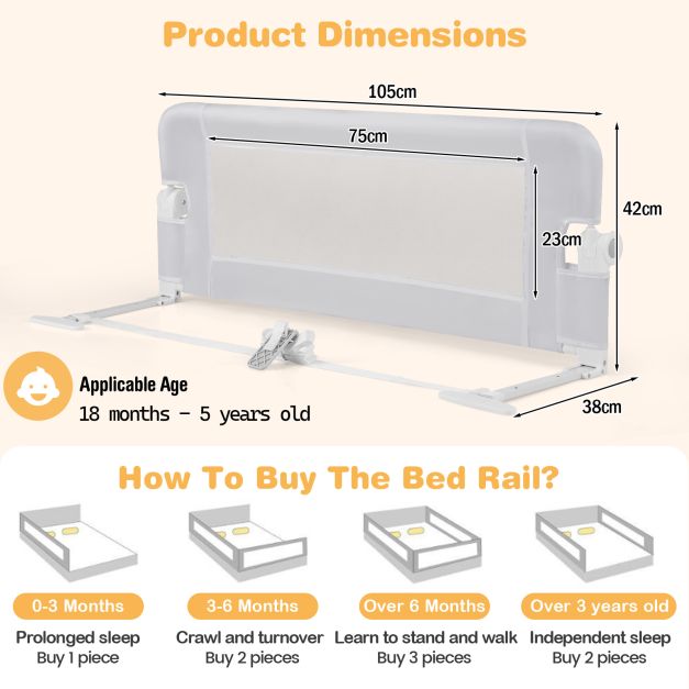 Foldable Toddler Bed Rail with Removable Oxford Fabric Cover