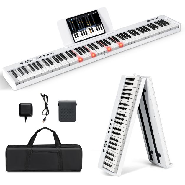 88-Key Folding Electric Piano Keyboard with Full-Size Lighted Keys for Beginners & Kids
