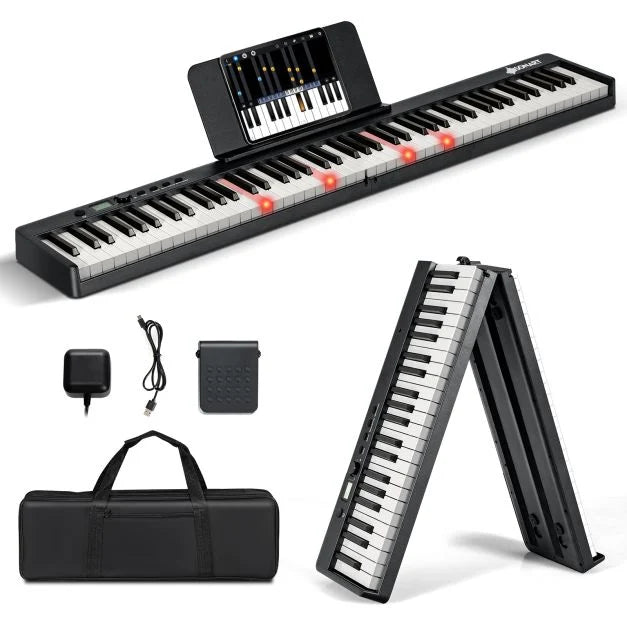 88-Key Folding Electric Piano Keyboard with Full-Size Lighted Keys for Beginners & Kids