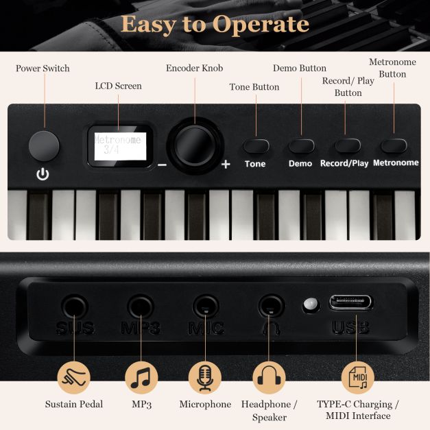 88-Key Folding Electric Piano Keyboard with Full-Size Lighted Keys for Beginners & Kids