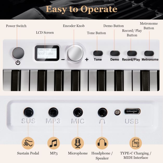 88-Key Folding Electric Piano Keyboard with Full-Size Lighted Keys for Beginners & Kids