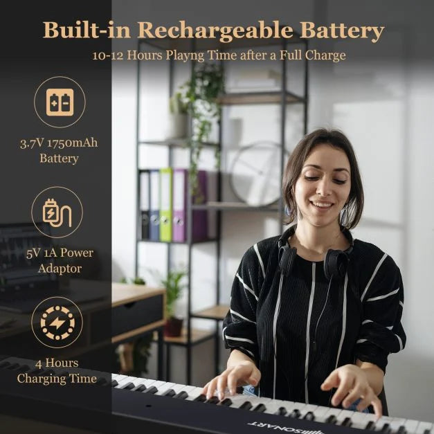 88-Key Folding Electric Piano Keyboard with Full-Size Lighted Keys for Beginners & Kids