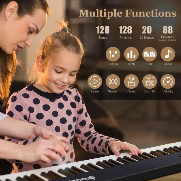 88-Key Folding Electric Piano Keyboard with Full-Size Lighted Keys for Beginners & Kids