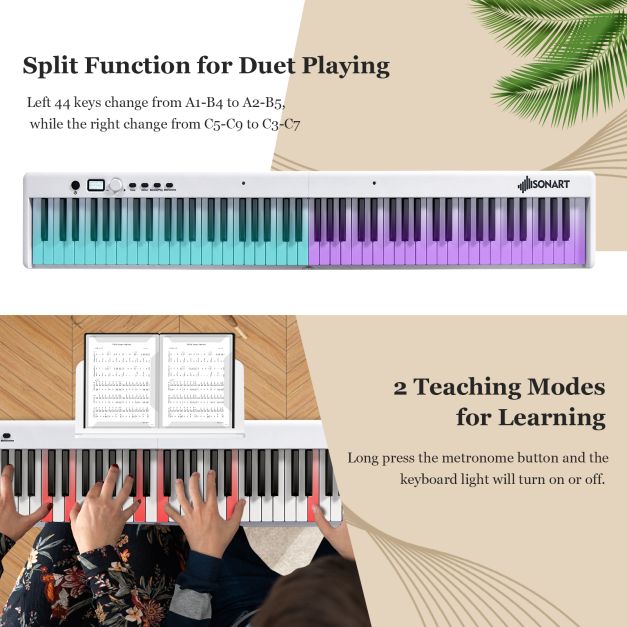 88-Key Folding Electric Piano Keyboard with Full-Size Lighted Keys for Beginners & Kids