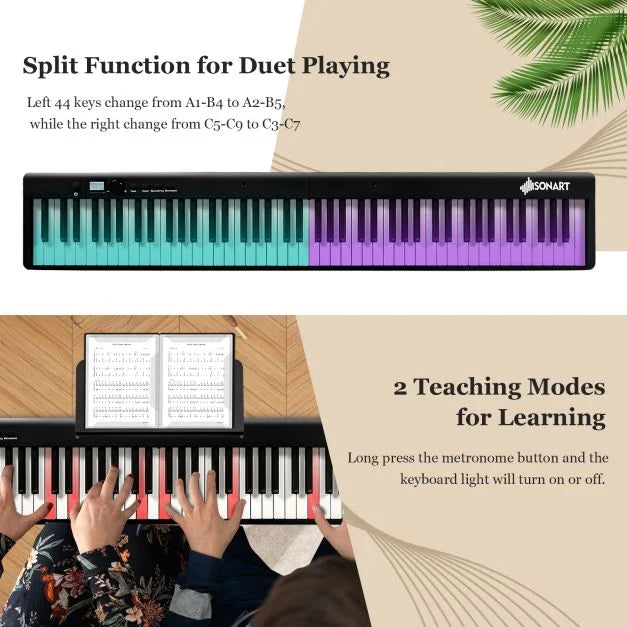 88-Key Folding Electric Piano Keyboard with Full-Size Lighted Keys for Beginners & Kids