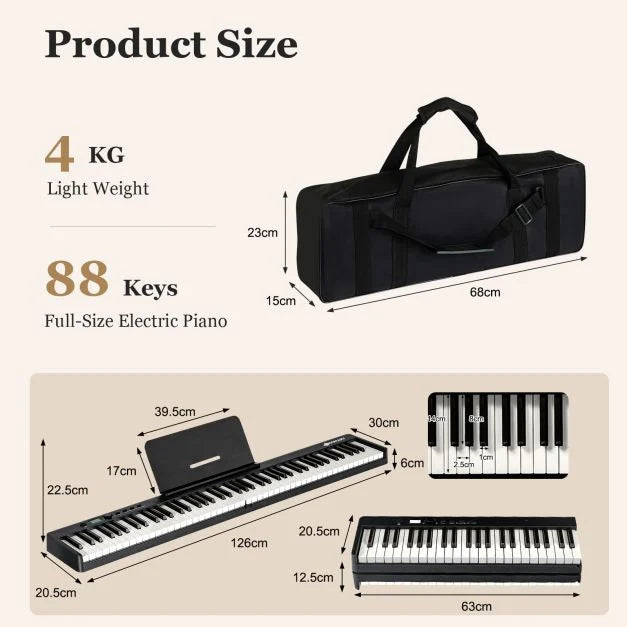 88-Key Folding Electric Piano Keyboard with Full-Size Lighted Keys for Beginners & Kids