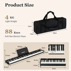 88-Key Folding Electric Piano Keyboard with Full-Size Lighted Keys for Beginners & Kids