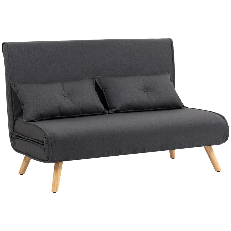 Charcoal Grey Linen-Look Sofa Bed, Two-Seater, Space-Saving & Stylish