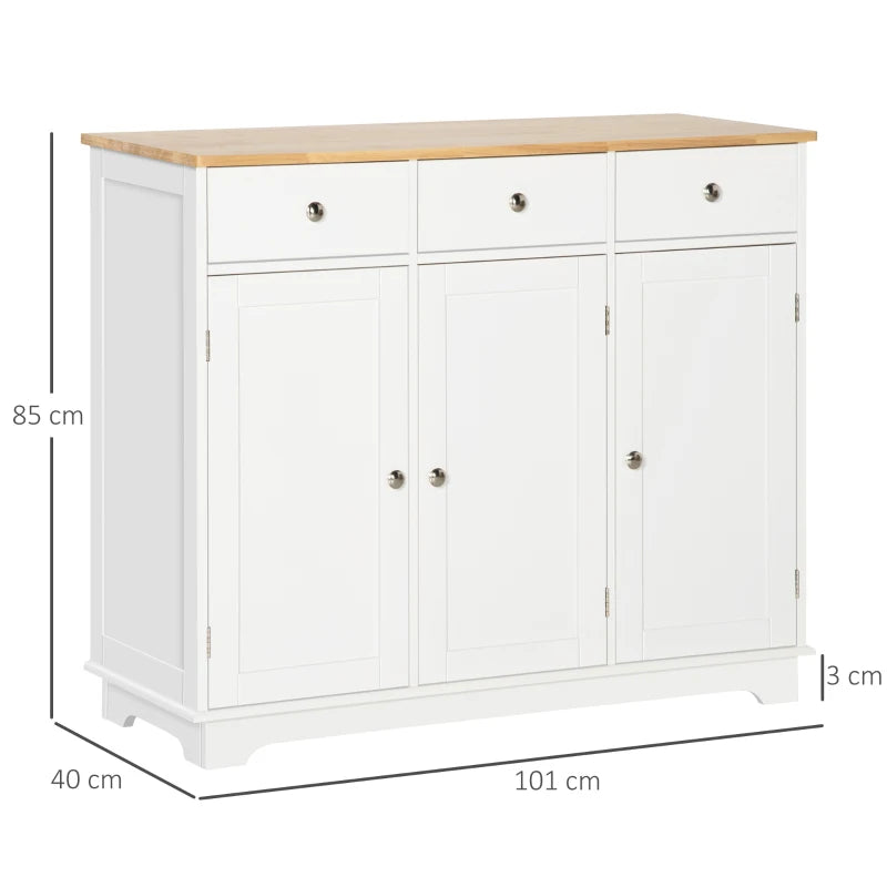 White Sideboard with Rubber Wood Top & Adjustable Shelves