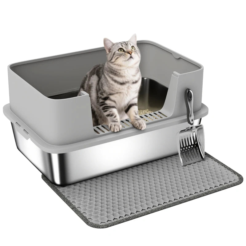 Stainless Steel Litter Box Set – Scoop & Mat