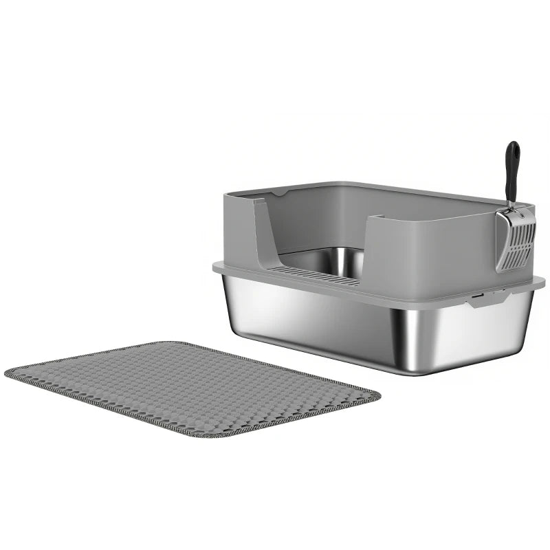 Stainless Steel Litter Box Set – Scoop & Mat