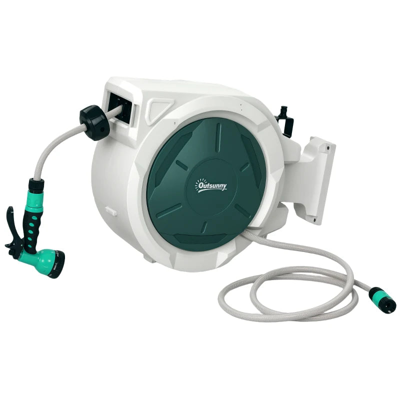 Retractable Wall-Mounted Hose Reel with 30+2m Hose, Auto Rewind & 7-in-1 Nozzle, Grey