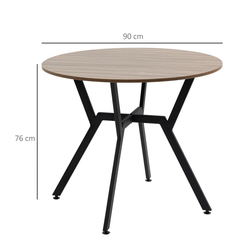 Brown Round Kitchen Table with Black Legs, Anti-Slip Feet, 90x76 cm