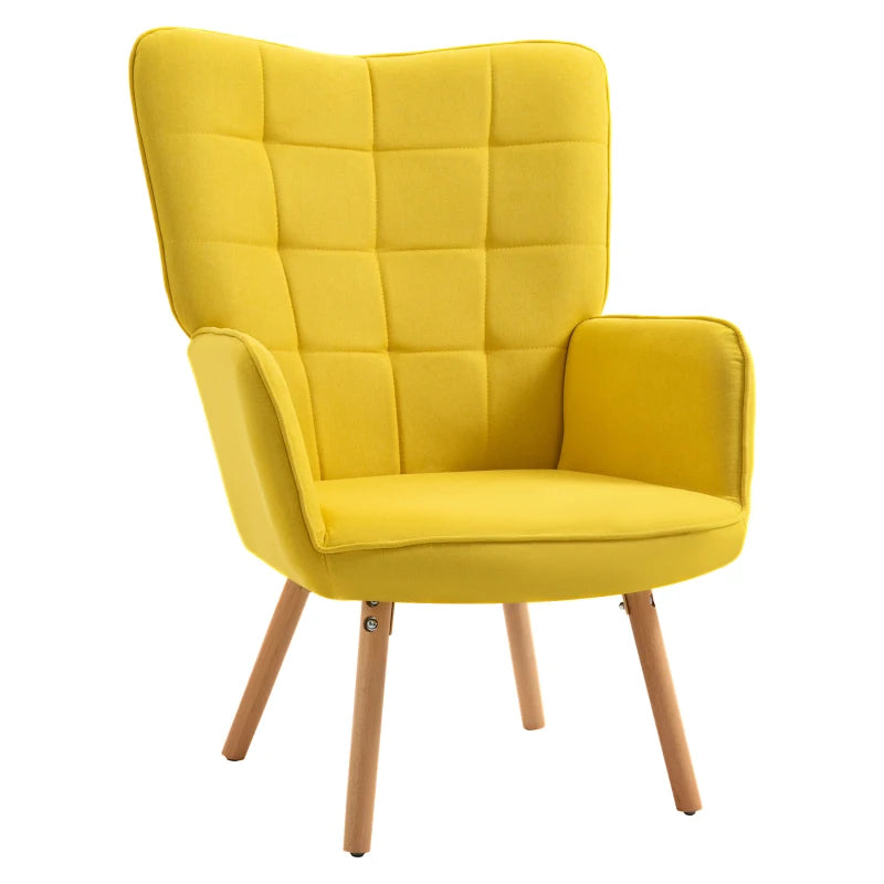 Yellow Velvet Wingback Chair – Tufted Accent Chair with Wood Base