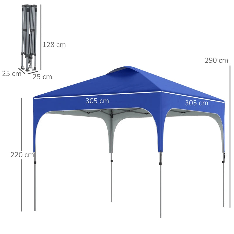 Blue Foldable Pop Up Gazebo Tent with Adjustable Height & Wheeled Carry Bag 3x3M