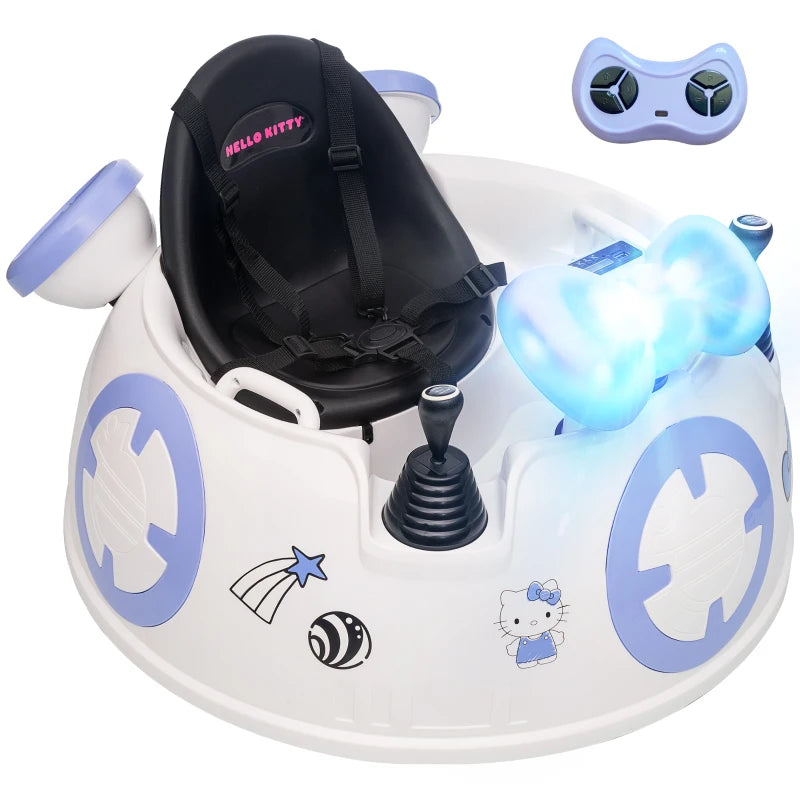 Hello Kitty Licensed Kids Bumper Car with Music, Lights, Remote & Seat Belt – White