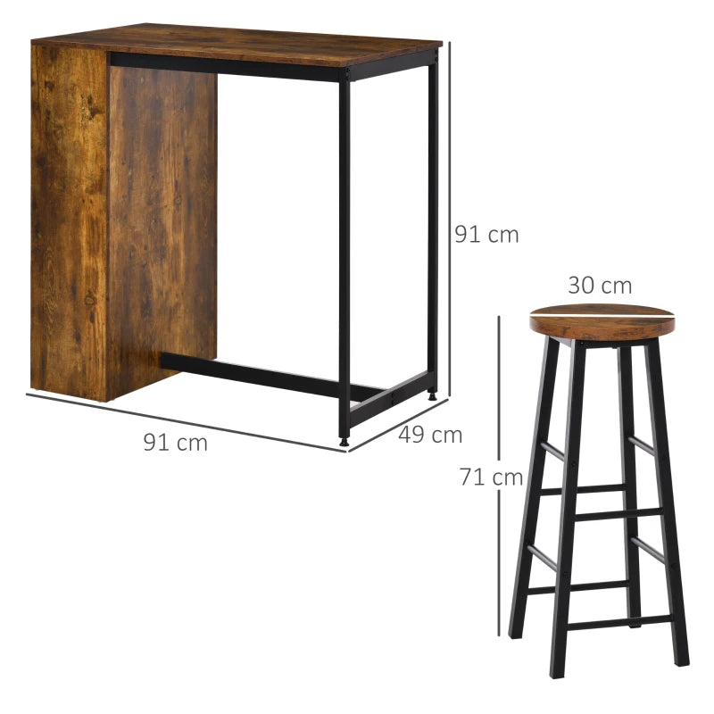 Industrial 3-Piece Bar Table Set for 2 with Storage Shelf for Kitchen