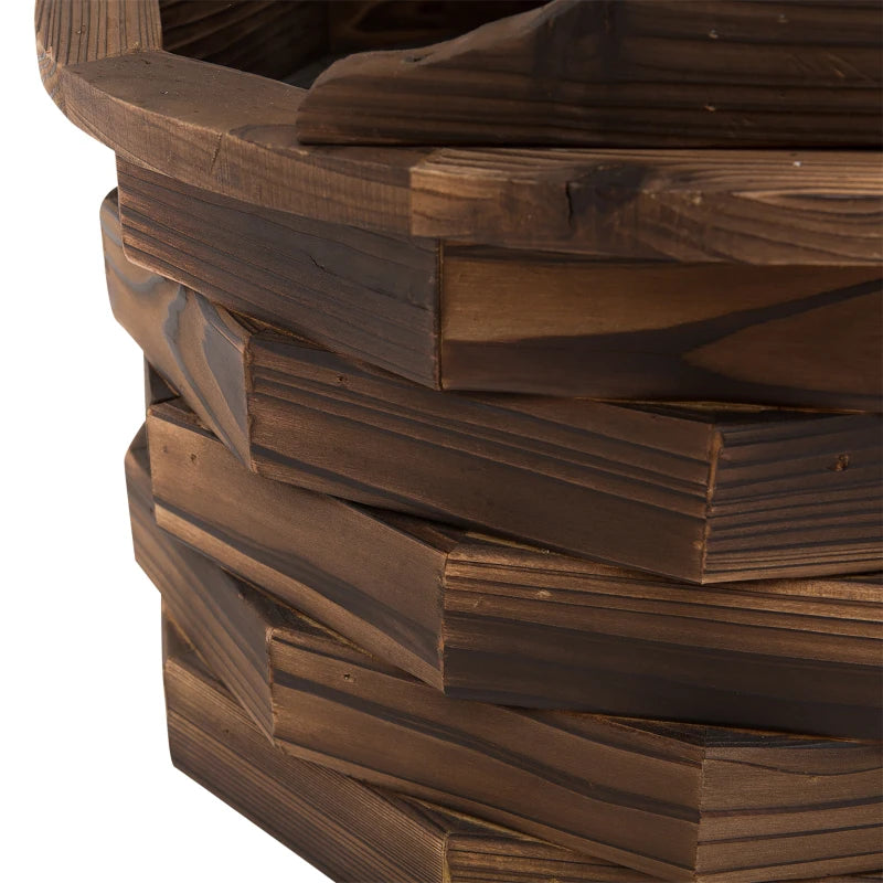 Decorative Rustic Wooden Garden Fountain with Pump Wishing Well Waterfall Barrel