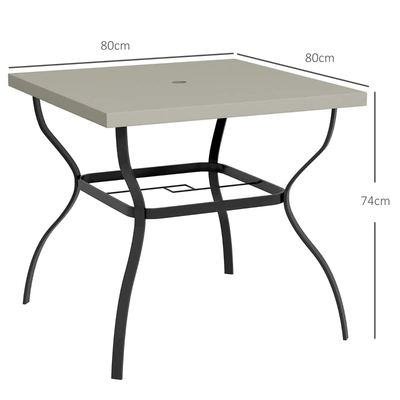 Durable Four-Seater Outdoor Steel Table with Parasol Hole, Grey and Black Finish