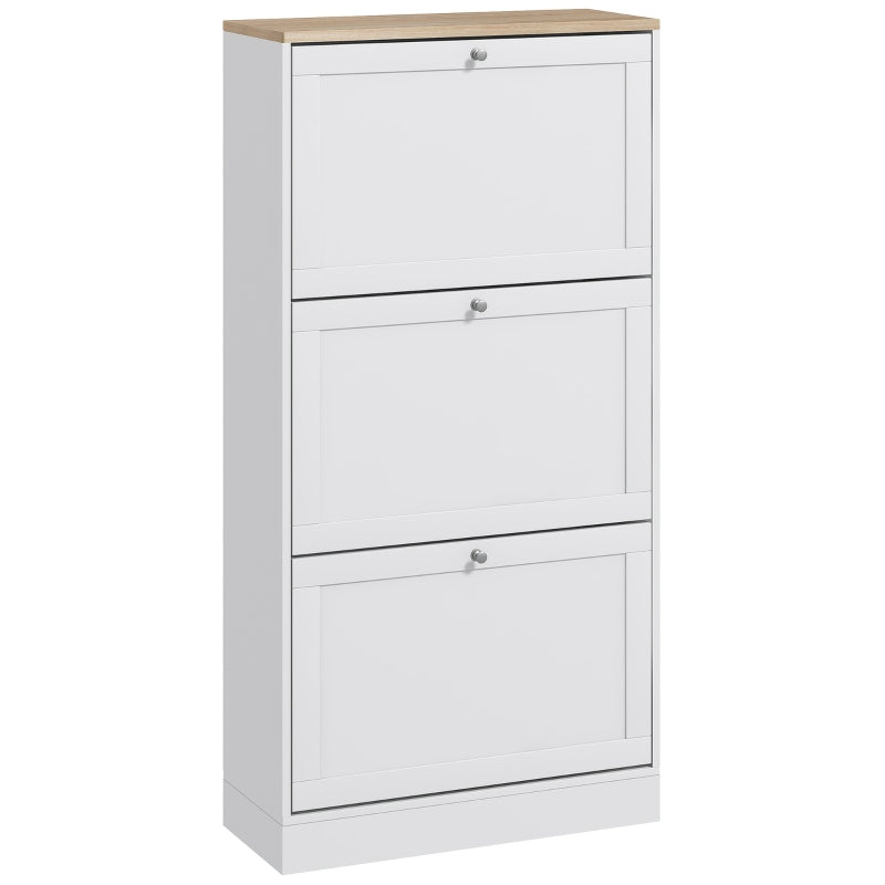 Modern 3-Drawer Shoe Cabinet, Compact White Organizer for Hallway
