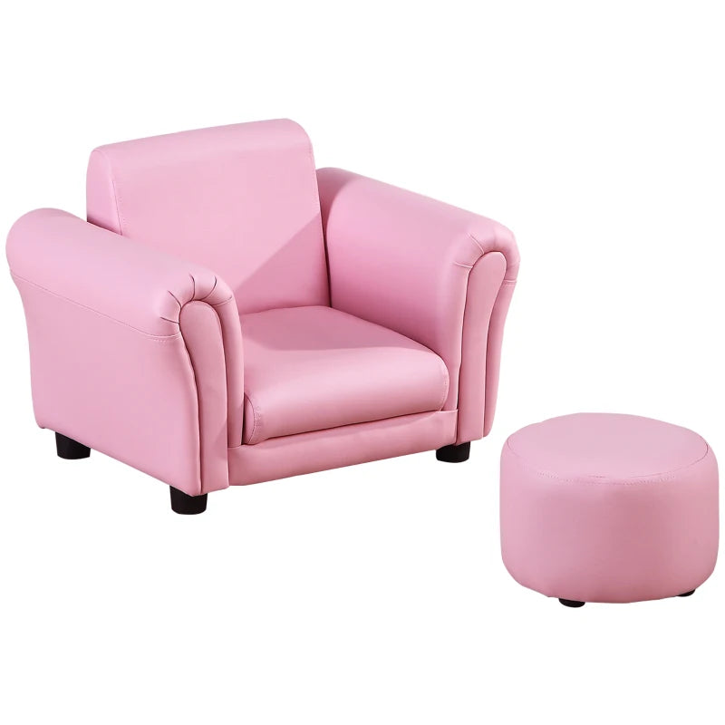 Pink Toddler Sofa Chair with Stool, Single Seater for Kids