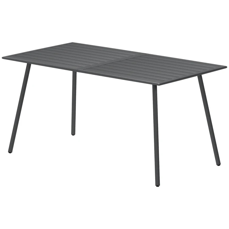 Rectangle Outdoor Garden Table with Slat Top, Steel Frame, Seats 6, Grey 150x80x74cm
