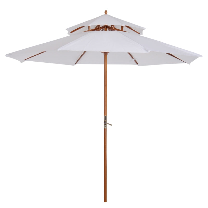 Durable white parasol with elegant wooden frame, perfect for patios and gardens – 2.7m