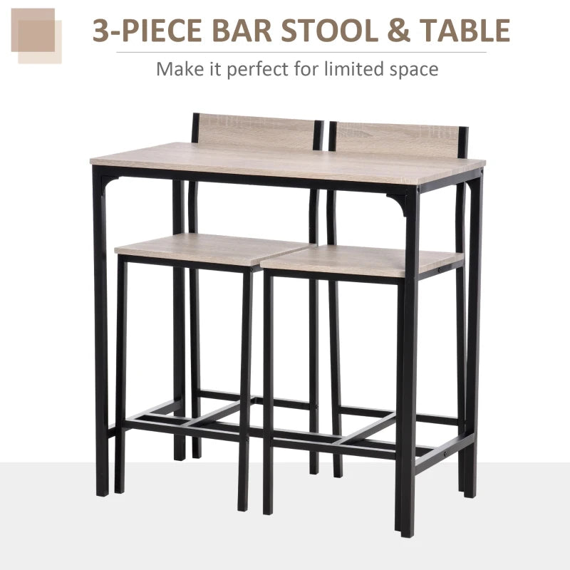 3-Piece Industrial Table & Stools Set, Oak Tone & Metal Frame