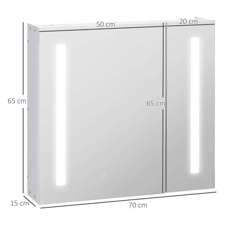 White Bathroom Mirror Cabinet with LED Light, USB & Touch Sensor – 650mm
