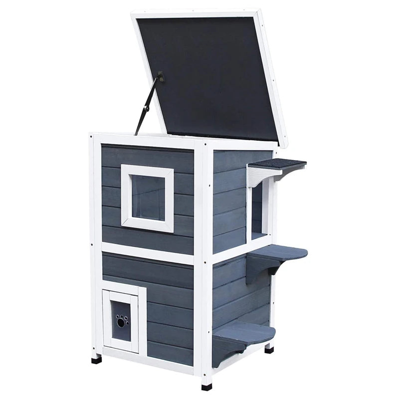 Wooden Cat House Outdoor 2 Floors with Window