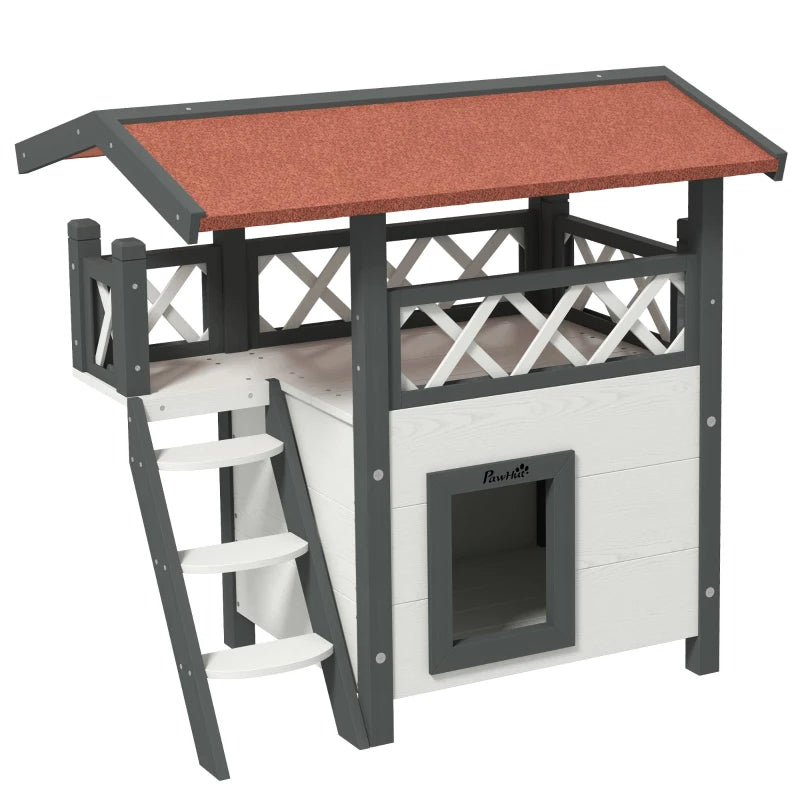 Cat House with Stairs & Balcony for Outdoor Use