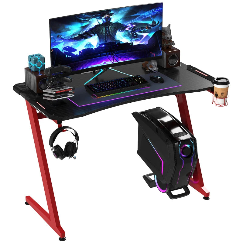 Gaming Desk 122x66cm – Carbon Fibre, Headphone Hook & Cup Holder